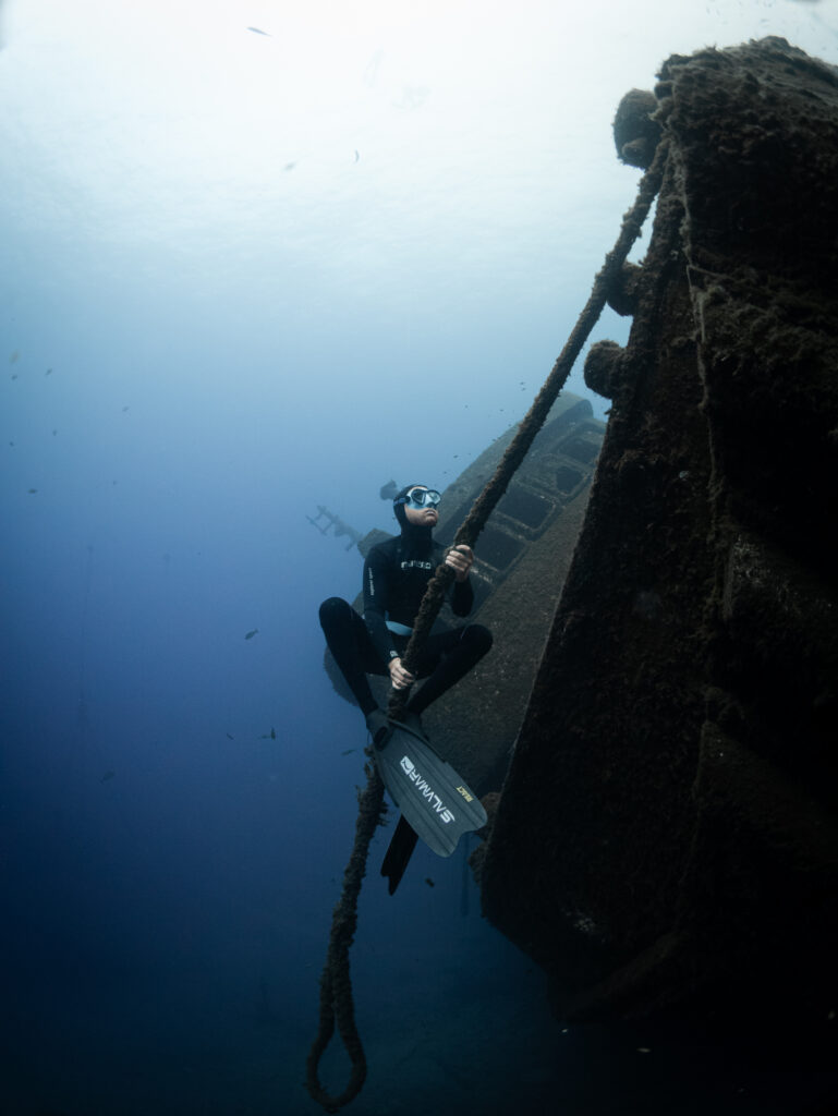 Freediver on the wreck